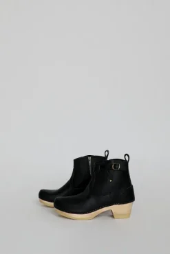 5" Leather Clog Buckle Boot on Mid Heel in Black^No.6 Store Hot