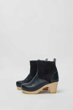5" Pull on Shearling Clog Boot on High Heel in Navy and Night^No.6 Store Fashion