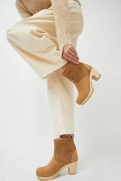 5" Pull on Shearling Clog Boot on High Heel in Copper^No.6 Store Hot