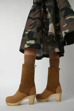 9" Pull On Shearling Clog Boot on High Heel in Copper^No.6 Store Hot