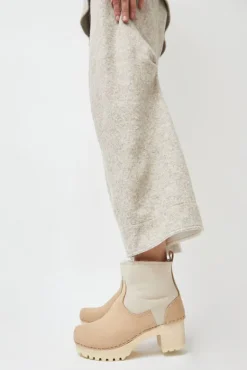 5" Pull On Shearling Clog Boot on Mid Tread in Bone Suede on White Base^No.6 Store New