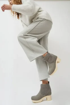 5" Pull On Shearling Clog Boot on Mid Tread in Smoke Suede on White Base^No.6 Store Fashion