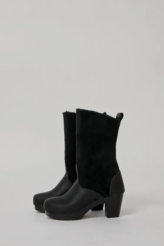 9" Pull On Shearling Clog Boot on High Heel in Black Suede on Black Base^No.6 Store New