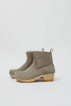 5" Pull on Shearling Clog Boot on Mid Heel in Mist^No.6 Store Hot