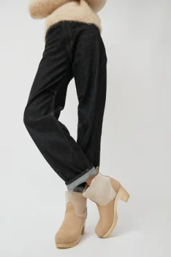 5" Pull On Shearling Clog Boot on High Heel in Bone Suede^No.6 Store Discount