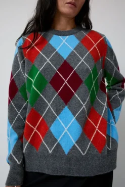 Argyle Crewneck Sweater in Derby and Adonis^No.6 Store Clearance