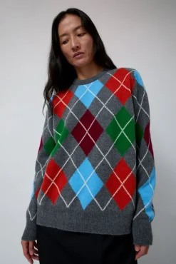 Argyle Crewneck Sweater in Derby and Adonis^No.6 Store Clearance