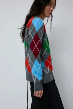 Argyle Crewneck Sweater in Derby and Adonis^No.6 Store Clearance