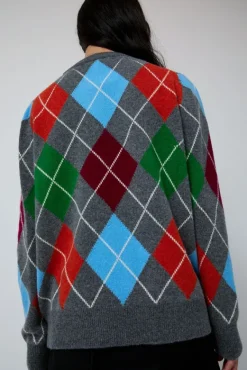 Argyle Crewneck Sweater in Derby and Adonis^No.6 Store Clearance