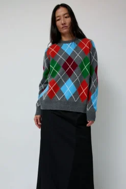 Argyle Crewneck Sweater in Derby and Adonis^No.6 Store Clearance