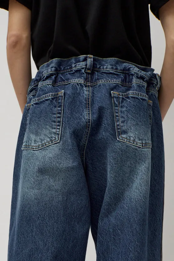 Baggy Jeans with Contrast Sidelines in Blue and Black^No.6 Store New