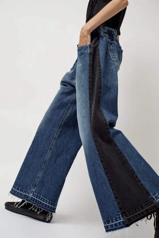 Baggy Jeans with Contrast Sidelines in Blue and Black^No.6 Store New