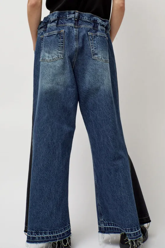 Baggy Jeans with Contrast Sidelines in Blue and Black^No.6 Store New