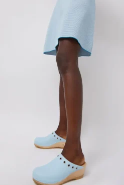 Bella Clog on Mid Wedge in Light Blue with Eyelets^No.6 Store Discount