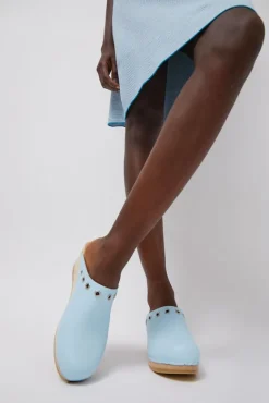 Bella Clog on Mid Wedge in Light Blue with Eyelets^No.6 Store Discount