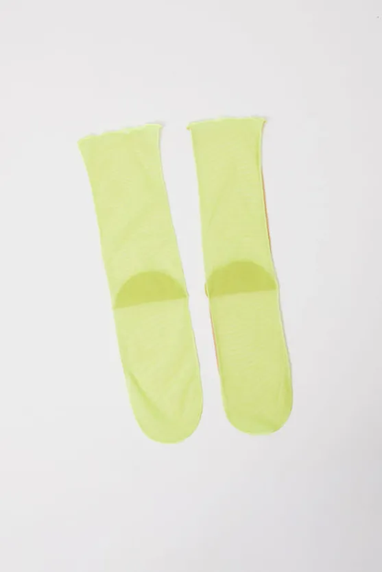 Bicolor Mesh Ankle Socks in Yellow Fluo and Nude^No.6 Store Clearance