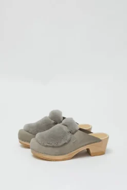Billie Fur Clog on Mid Heel in Mist^No.6 Store Best