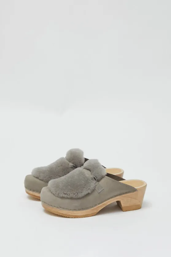 Billie Fur Clog on Mid Heel in Mist^No.6 Store Best