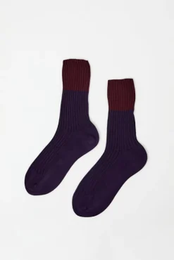 Bitone Cotton Socks in Dark Violet^No.6 Store New