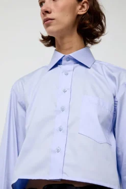 Blue Poplin Crop Shirt in Light Blue^No.6 Store Sale