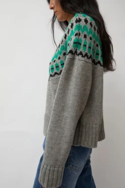 Cardiff Sweater in Grey and Green^No.6 Store Outlet