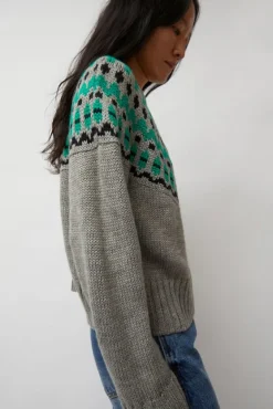 Cardiff Sweater in Grey and Green^No.6 Store Outlet
