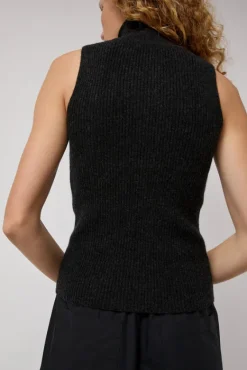 Cashmere Mock Collar Rib Top in Black Melange^No.6 Store Discount