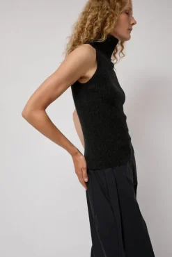Cashmere Mock Collar Rib Top in Black Melange^No.6 Store Discount
