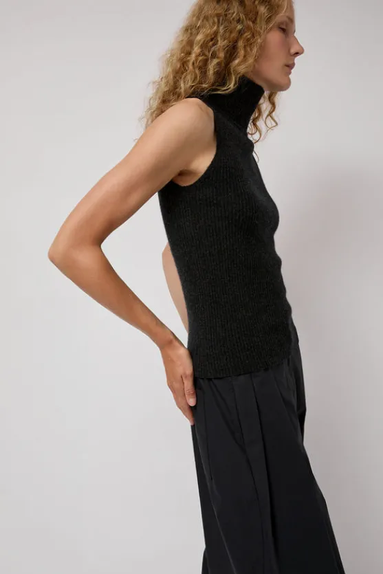 Cashmere Mock Collar Rib Top in Black Melange^No.6 Store Discount