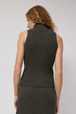 Cashmere Mock Collar Rib Top in Olive Melange^No.6 Store Clearance