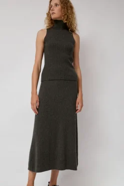 Cashmere Mock Collar Rib Top in Olive Melange^No.6 Store Clearance