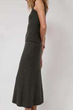 Cashmere Rib Semi Circle Skirt in Olive Melange^No.6 Store Clearance