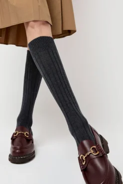 College Wool Ribbed Socks in Charcoal^No.6 Store Discount