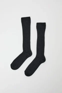 College Wool Ribbed Socks in Charcoal^No.6 Store Discount