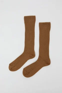 College Wool Ribbed Socks in Camel^No.6 Store Sale