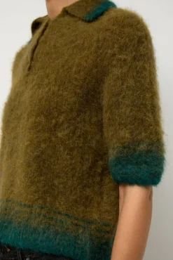Compact Knit Polo in Olive and Green^No.6 Store Fashion