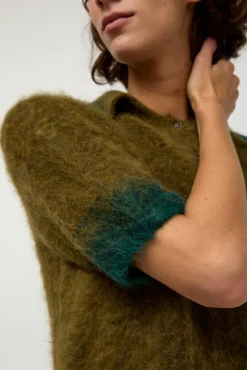 Compact Knit Polo in Olive and Green^No.6 Store Fashion