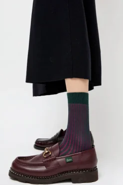 Contrast Stripe Viscose Socks in Grey with Fuchsia^No.6 Store Hot
