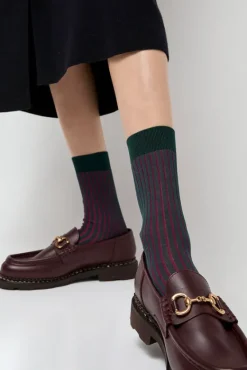 Contrast Stripe Viscose Socks in Grey with Fuchsia^No.6 Store Hot