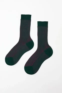 Contrast Stripe Viscose Socks in Grey with Fuchsia^No.6 Store Hot