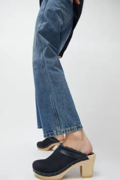 Dakota Shearling Clog on High Heel in Navy Suede and Night^No.6 Store Fashion