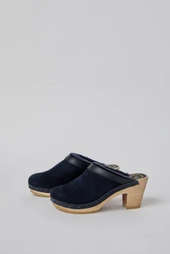 Dakota Shearling Clog on High Heel in Navy Suede and Night^No.6 Store Fashion