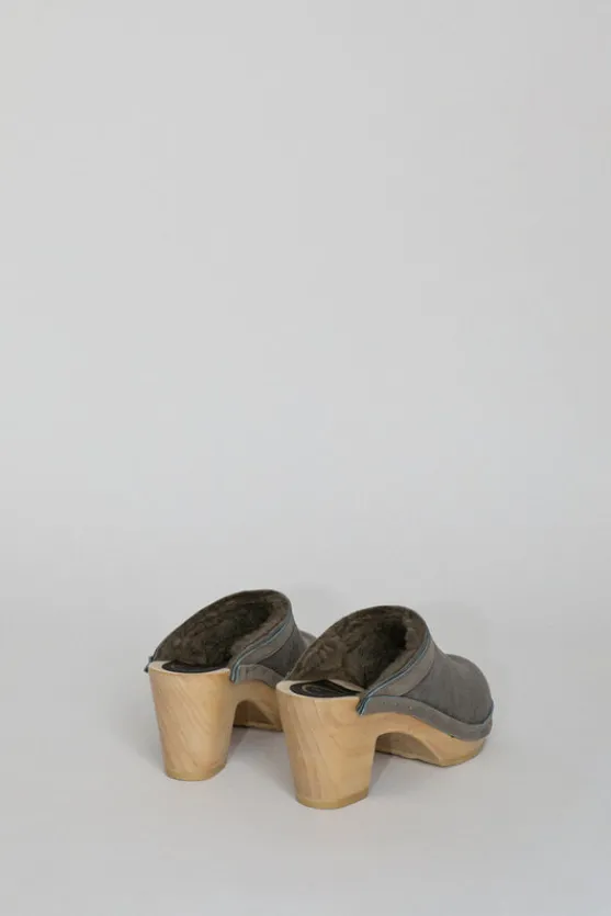 Dakota Shearling Clog on High Heel in Smoke Suede and Cloud^No.6 Store Hot