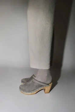 Dakota Shearling Clog on High Heel in Smoke Suede and Cloud^No.6 Store Hot