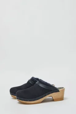 Dakota Shearling Clog on Mid Heel in Navy and Night^No.6 Store Online