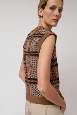 Dust Knitted Vest in Orange Mixed Checks^No.6 Store New
