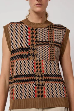 Dust Knitted Vest in Orange Mixed Checks^No.6 Store New
