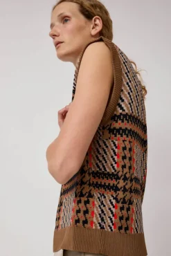 Dust Knitted Vest in Orange Mixed Checks^No.6 Store New