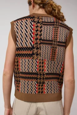 Dust Knitted Vest in Orange Mixed Checks^No.6 Store New
