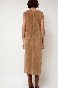 Eco Fur Deep V Dress in Camel^No.6 Store Sale